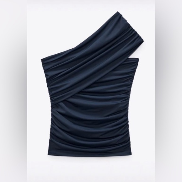 Zara Tops - Elegant One-Shoulder ZARA Navy Top